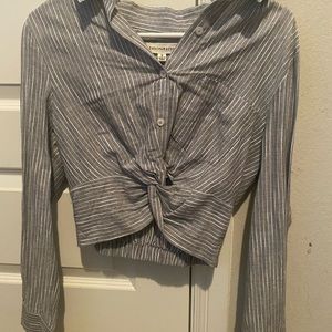 GRAY & WHITE striped crop button up